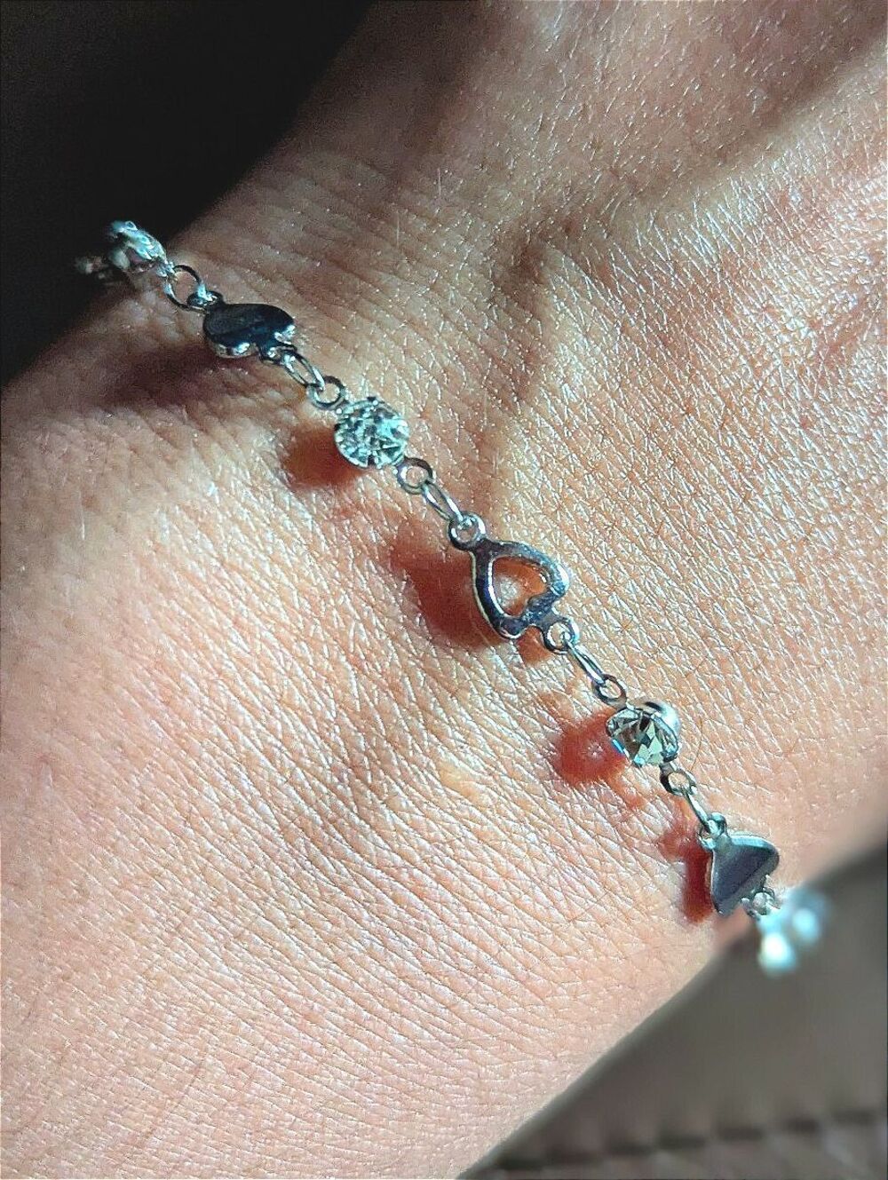 Dainty Silver Plated Heart Charm and Crystal Bracelet Adjustable Women's Jewelry